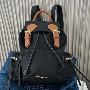 Burberry Black and Brown Leather-Trim Backpack